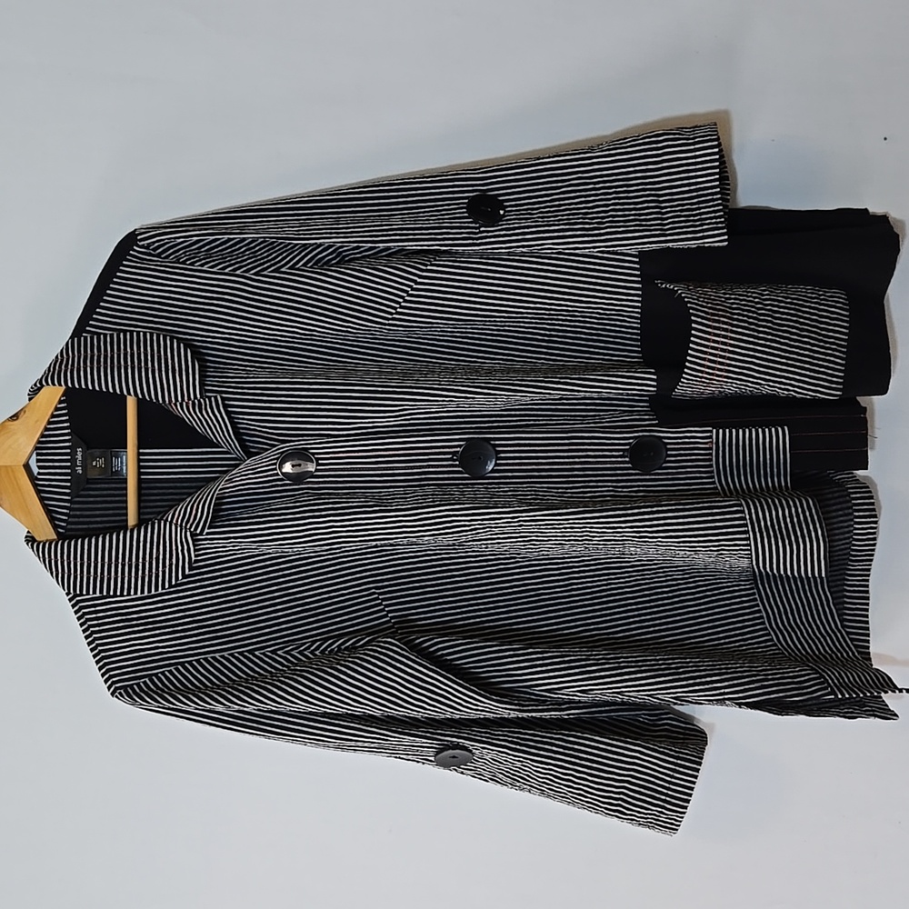 Ali Miles Pinstripe Asymetric Tunic Top Jacket‎ Size XL Lagenlook